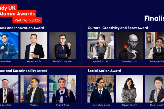 12 ứng viên giải thưởng Study UK Alumni Awards 2026. (Ảnh: HỘI ĐỒNG ANH TẠI VIỆT NAM)