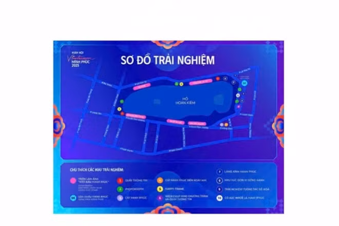 Sơ đồ trải nghiệm các hoạt động của Ngày hội Việt Nam hạnh phúc tại khu vực phố đi bộ hồ Hoàn Kiếm. 