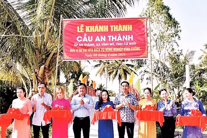 Hợp tác xã nông nghiệp Vĩnh Cường xây tặng nhiều cây cầu nông thôn tại xã Vĩnh Mỹ (Cà Mau).