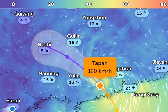 Vị trí bão số 7 lúc 11 giờ 50 phút. (Ảnh: Zoom Earth)