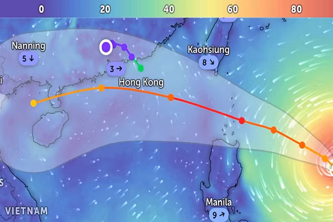 Vị trí bão Ragasa lúc 16 giờ. (Ảnh: Zoom Earth)