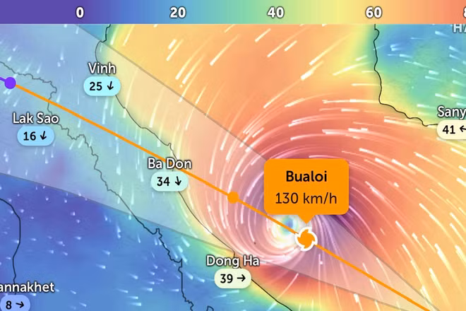 Vị trí bão số 10 lúc 15 giờ ngày 28/9. (Ảnh: Zoom Earth)