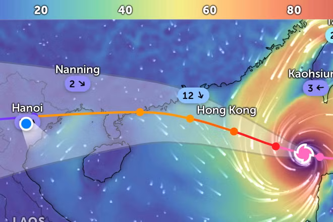 Vị trí bão Ragasa lúc 23 giờ 15 phút ngày 22/9. (Ảnh: Zoom Earth)