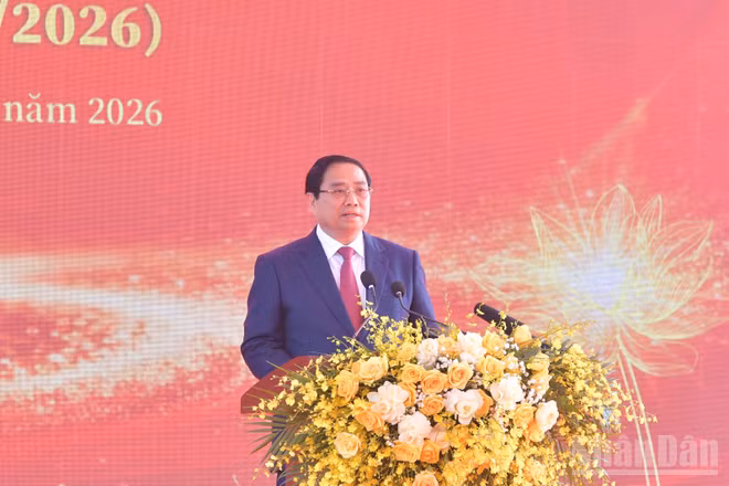 Thủ tướng Phạm Minh Chính phát biểu ý kiến tại Lễ kỷ niệm. (Ảnh: Thanh Giang)
