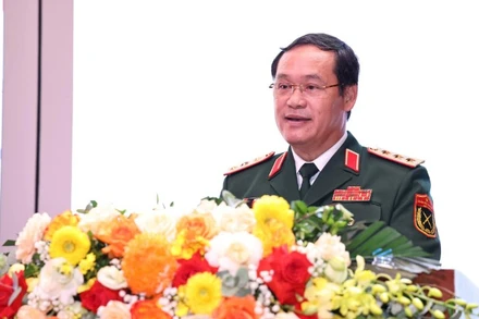 Đồng chí Thượng tướng Vũ Hải Sản, Ủy viên Trung ương Đảng, Thứ trưởng Quốc phòng phát biểu chỉ đạo tại đại hội. 