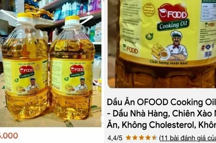 Đến tối 24/6, trên Shopee vẫn bán sản phẩm này với giá 195.000đồng/4,5 lít dầu ăn. (Ảnh chụp màn hình)