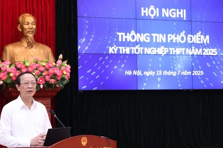 Thứ trưởng Thường trực Giáo dục và Đào tạo Phạm Ngọc Thưởng phát biểu tại Hội nghị thông tin phổ điểm Kỳ thi tốt nghiệp THPT năm 2025.