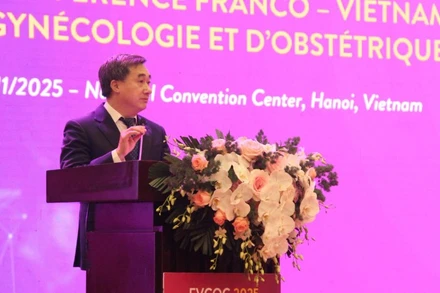 Giáo sư, Tiến sĩ Trần Văn Thuấn, Thứ trưởng Y tế phát biểu tại hội nghị. 