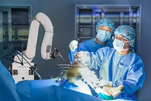 Bác sĩ sử dụng robot CUVIS-Joint phục dựng cấu trúc khớp 3D và thay khớp thành công cho bệnh nhân N.