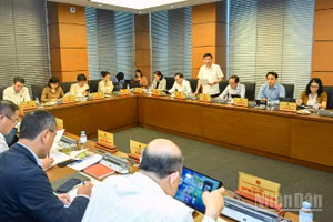 Các đại biểu thảo luận tại tổ sáng 10/4. (Ảnh: DUY LINH)