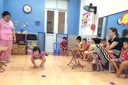 Một giờ học ở trung tâm Sao Mai. Ảnh: Thanh Vân