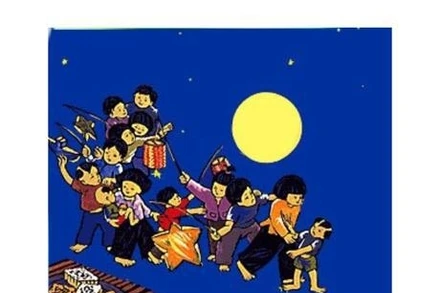 Cùng rước đèn Trung thu nào! Tranh của Nguyễn Phương Trinh, 8 tuổi (Hà Nội).