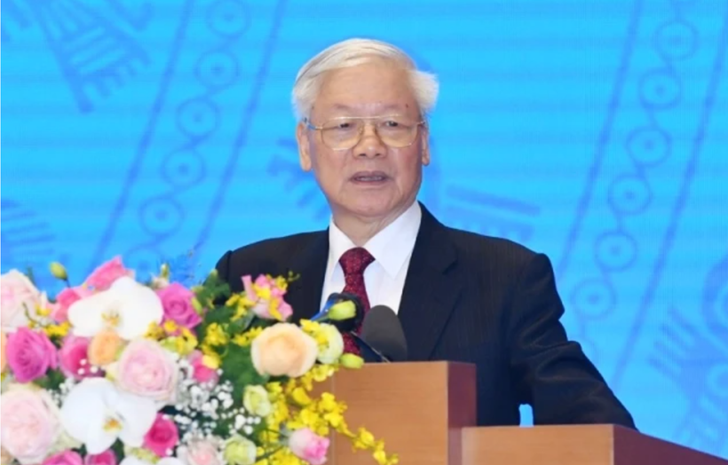 Tổng Bí thư, Chủ tịch nước Nguyễn Phú Trọng phát biểu ý kiến tại hội nghị. (Ảnh: TRẦN HẢI)