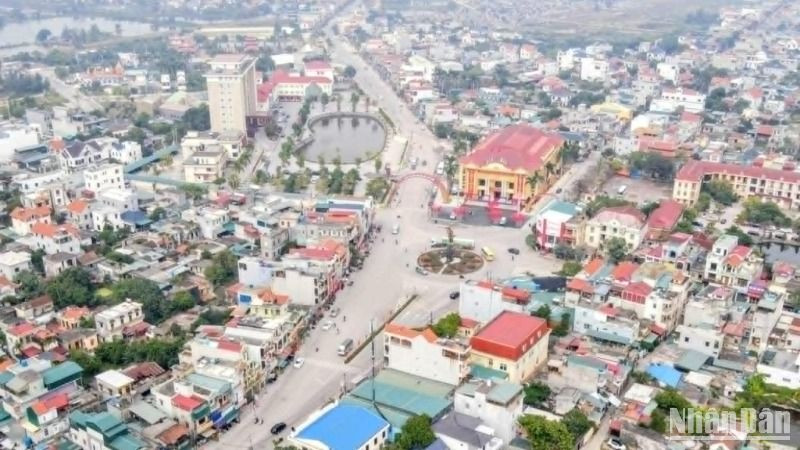 Khu trung tâm thị trấn Tiền Hải (tỉnh Thái Bình) chụp từ trên cao.