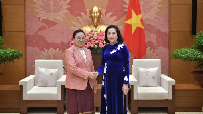 Phó Chủ tịch Quốc hội Nguyễn Thị Thanh tiếp Đại sứ Cộng hòa Dân chủ Nhân dân Lào tại Việt Nam Khamphao Ernthavanh. (Ảnh: quochoi.vn)