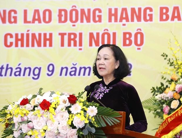 Trưởng Ban Tổ chức Trung ương Trương Thị Mai phát biểu tại buổi gặp mặt. (Ảnh: TTXVN)