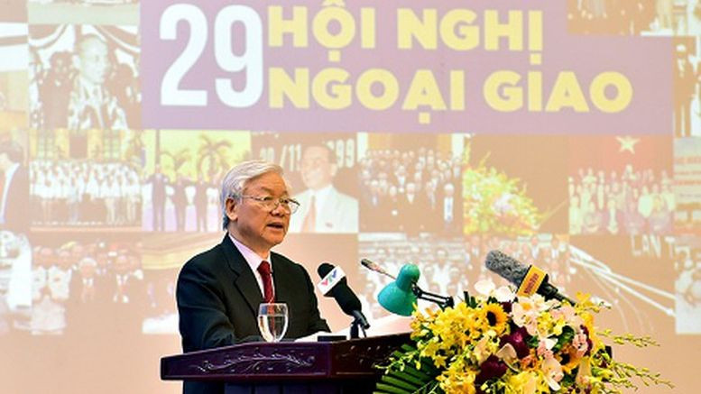 Tổng Bí thư Nguyễn Phú Trọng phát biểu chỉ đạo Hội nghị Ngoại giao lần thứ 29. (Ảnh: VGP)