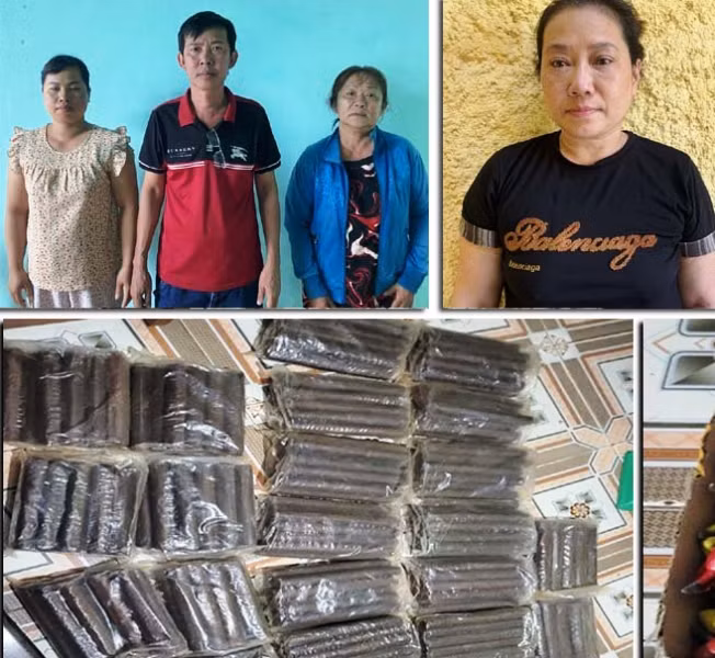 Bốn đối tượng cùng vật liệu nổ tang vật.