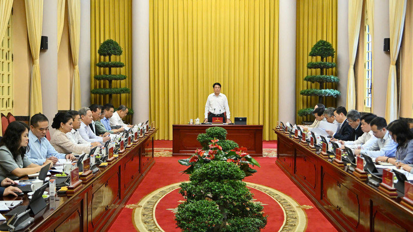 Quang cảnh cuộc họp tại Phủ Chủ tịch. (Ảnh: THỦY NGUYÊN)