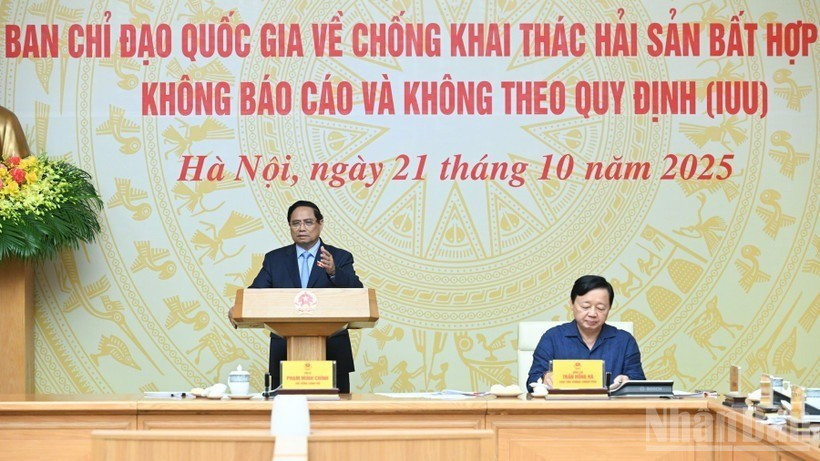 Thủ tướng Phạm Minh Chính chủ trì Phiên họp lần thứ 18 của Ban Chỉ đạo Quốc gia về IUU. (Ảnh: TRẦN HẢI)