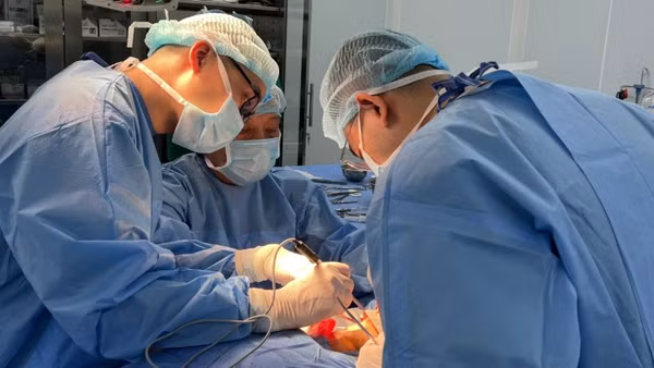 Các bác sĩ đang thực hiện ca phẫu thuật.