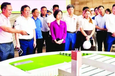 Đoàn đại biểu Quốc hội thành phố Hà Nội khảo sát thực tế tại Nhà máy điện rác Seraphin. (Ảnh LÊ HẢI)