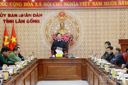 Lãnh đạo tỉnh và các sở, ngành, đơn vị tham dự cuộc họp tại điểm cầu Lâm Đồng.