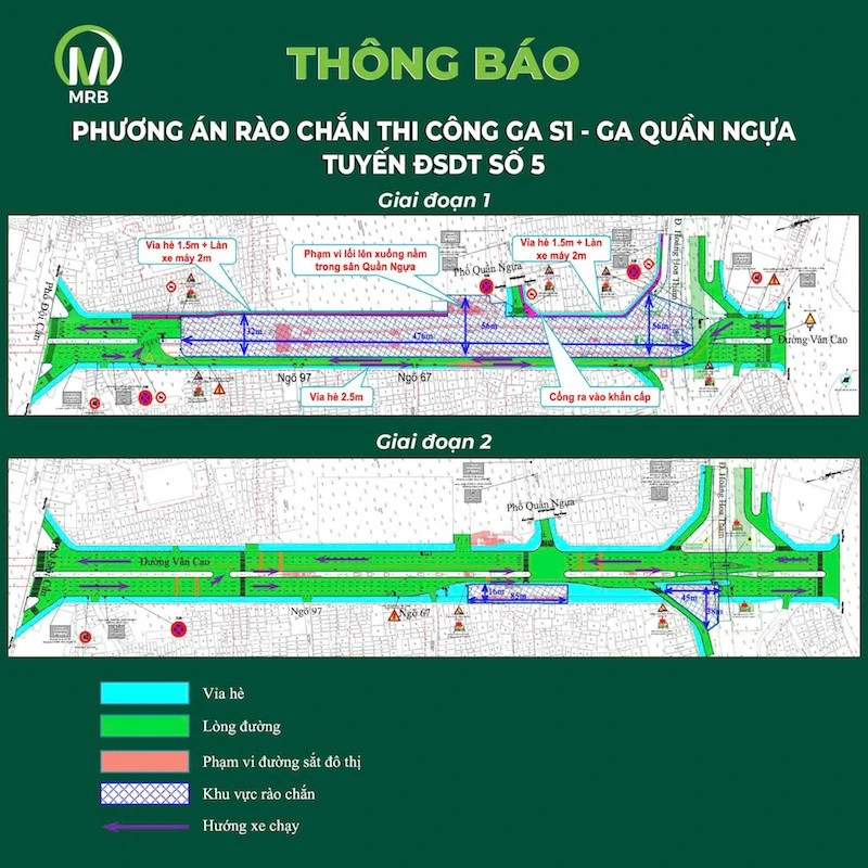 MRB triển khai rào chắn thử và phân luồng giao thông cho tuyến đường sắt đô thị số 5 tại Hà Nội