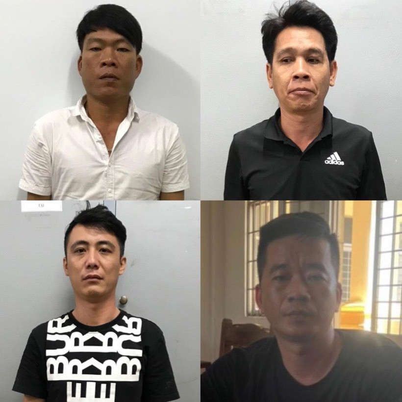 Các đối tượng bị bắt chiều ngày 29-10 gồm Võ Văn Lương (tức Hai Lượng, áo trắng), Nguyễn Quốc Vinh, Bùi Đức Ngọc và Nguyễn Văn Thái (tức Thái “Bus”). (Ảnh: Trang Thông tin Công an tỉnh Kiên Giang)