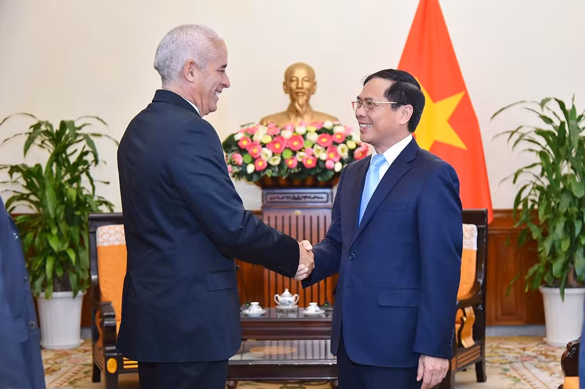 Bộ trưởng Ngoại giao Bùi Thanh Sơn tiếp xã giao Thứ trưởng Thứ nhất Bộ Ngoại giao Cuba Gerardo Peñalver Portal. (Ảnh: Bộ Ngoại giao)