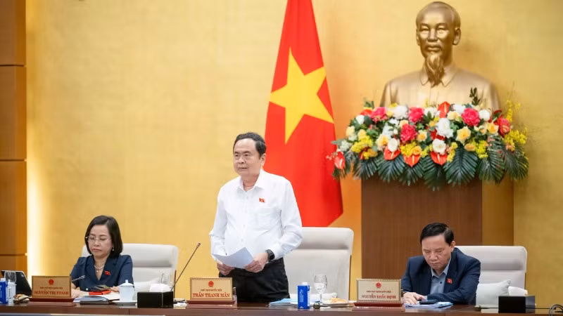 Chủ tịch Quốc hội Trần Thanh Mẫn phát biểu bế mạc phiên họp. (Ảnh: DUY LINH) 