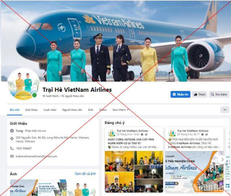 Hình ảnh một trang mạng xã hội giả mạo.