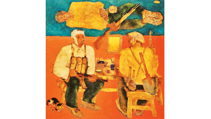 “Tổ ba người” (Sơn mài-2001). 