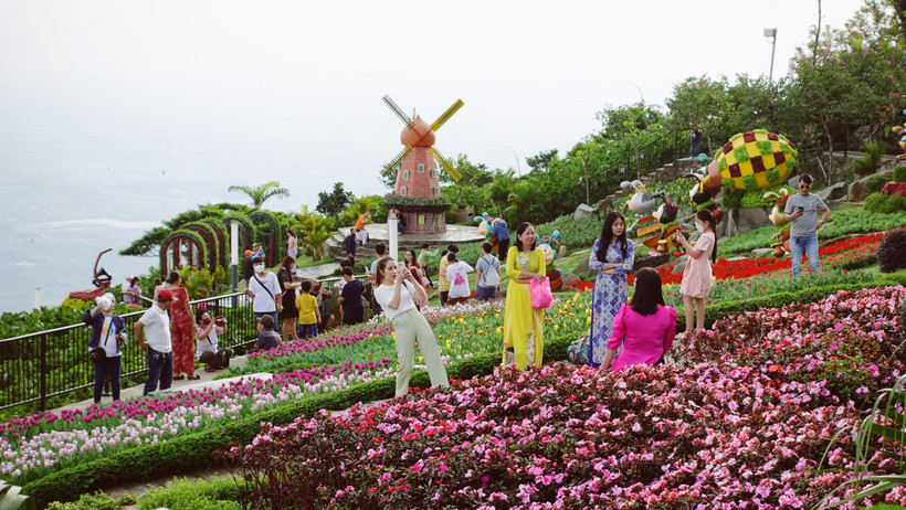Du khách ở thiên đường hoa núi Bà Đen.