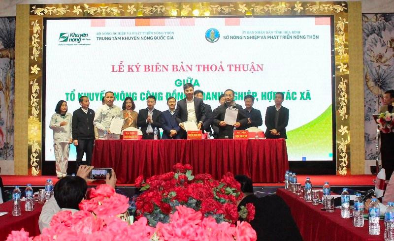 Các đơn vị ký biên bản thỏa thuận phát triển vùng nguyên liệu cây ăn quả vùng núi phía bắc.