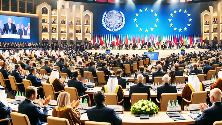 Toàn cảnh Hội nghị thượng đỉnh đầu tiên giữa EU và GCC. Ảnh: CNN