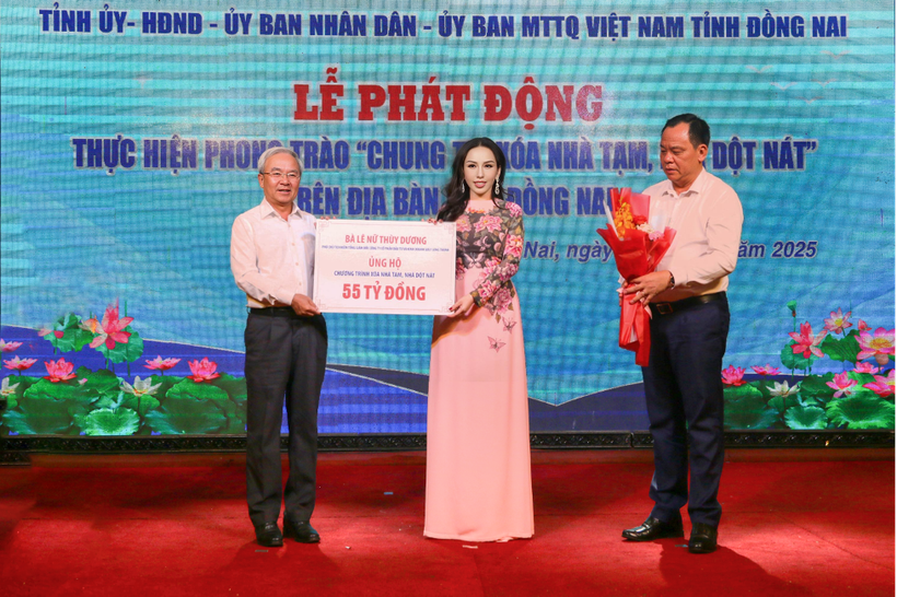 Bà Lê Nữ Thùy Dương – Phó Chủ tịch kiêm Tổng Giám đốc Tập đoàn KN Holdings ủng hộ 55 tỷ đồng cho chương trình xóa nhà tạm, nhà dột nát trên địa bàn tỉnh Đồng Nai
