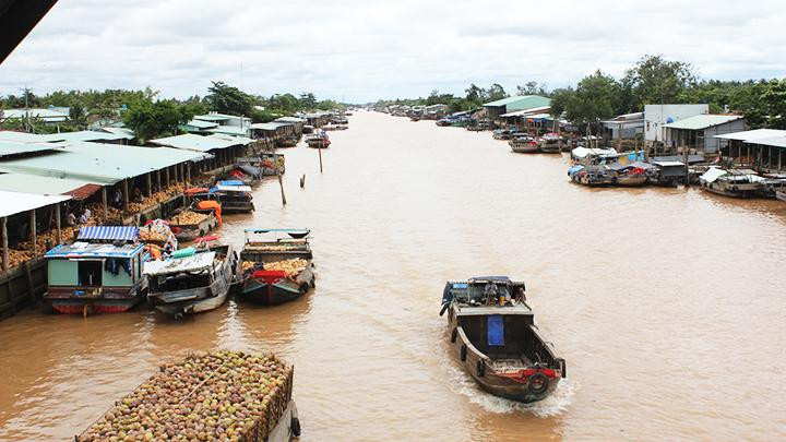 Một đoạn sông Thom chảy qua địa bàn huyện Mỏ Cày Nam và Mỏ Cày Bắc (tỉnh Bến Tre).