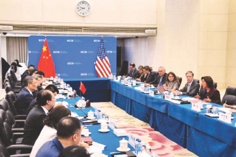 Phái đoàn Bộ Thương mại Trung Quốc và Mỹ hội đàm tại Bắc Kinh. (Ảnh REUTERS)