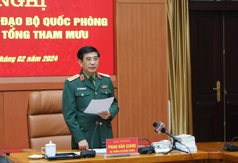 Đại tướng Phan Văn Giang phát biểu tại hội nghị.