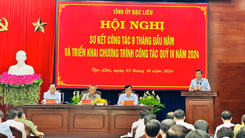 Quang cảnh Hội nghị triển khai nhiệm vụ trọng tâm quý 4/2024 của Tỉnh ủy Bạc Liêu. Ảnh: TRỌNG DUY