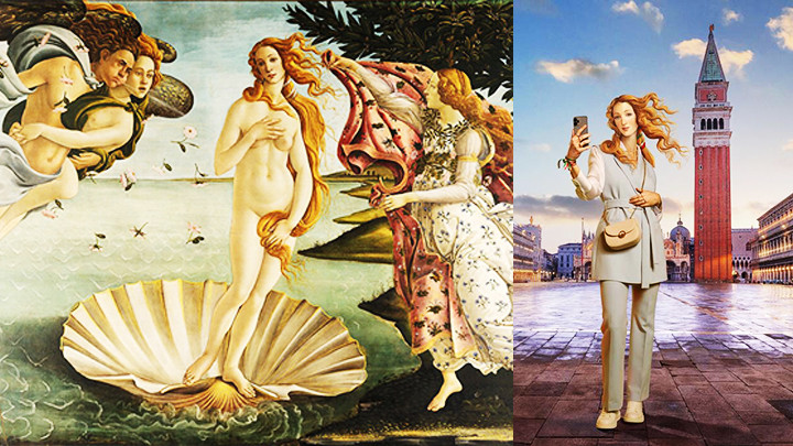 Bức tranh “Sự ra đời của thần Vệ nữ” và hình ảnh được sử dụng trong chiến dịch truyền thông tại Italy. Ảnh tư liệu