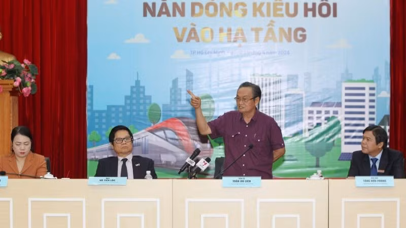 Các đại biểu chủ tọa tại tọa đàm “Nắn dòng kiều hối vào hạ tầng”. (Ảnh SGGP)