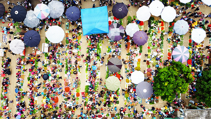 Khu chợ ngoài trời giới thiệu các sản vật núi rừng. 