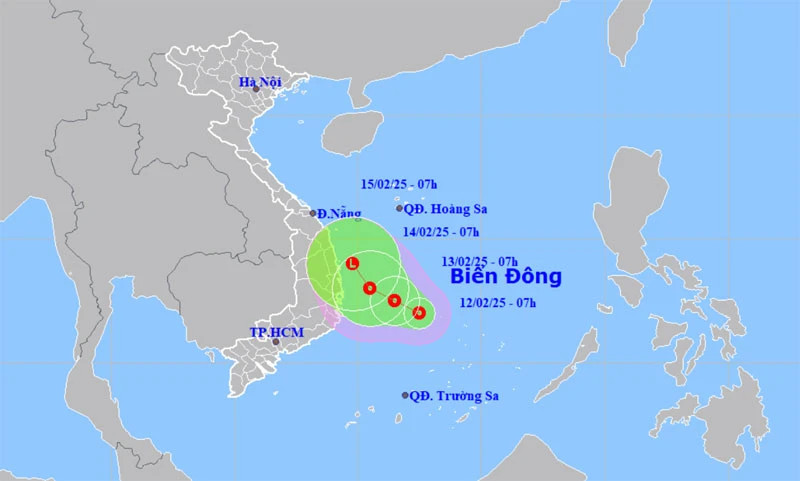 Vị trí và hướng di chuyển của áp thấp nhiệt đới. (Nguồn: nchmf.gov.vn)