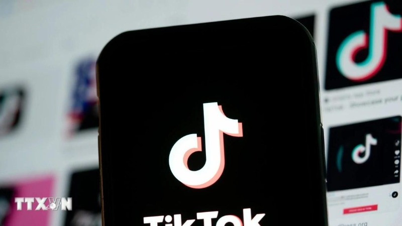 Biểu tượng TikTok trên màn hình điện thoại di động. (Ảnh: THX/TTXVN)