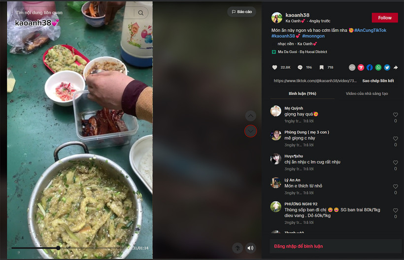 Kênh TikTok kaoanh38 giới thiệu ẩm thực người Mạ.