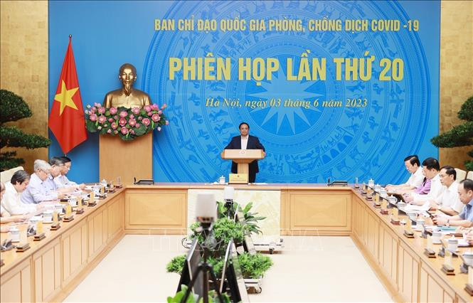 Thủ tướng Phạm Minh Chính, Trưởng Ban Chỉ đạo quốc gia phòng, chống dịch Covid-19 chủ trì Phiên họp lần thứ 20 của Ban Chỉ đạo. (Ảnh: Dương Giang/TTXVN)