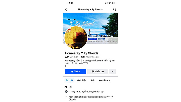 Fanpage giả mạo của homestay Y Tý Clouds.