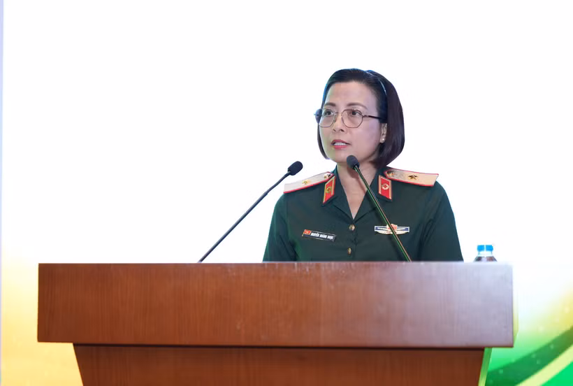 Thiếu tướng, Phó Giáo sư, Tiến sĩ Nguyễn Hoàng Ngọc, Phó Giám đốc Bệnh viện Trung ương Quân đội 108 phát biểu tại chương trình.